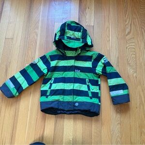 Helly Hansen Green and Black Striped Kids Hooded Jacket